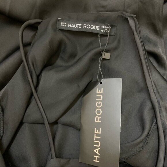 Haute Rogue Black Cold Shoulder Satin Ruffle Blouse Small Elegant Date Night NWT - Picture 5 of 7